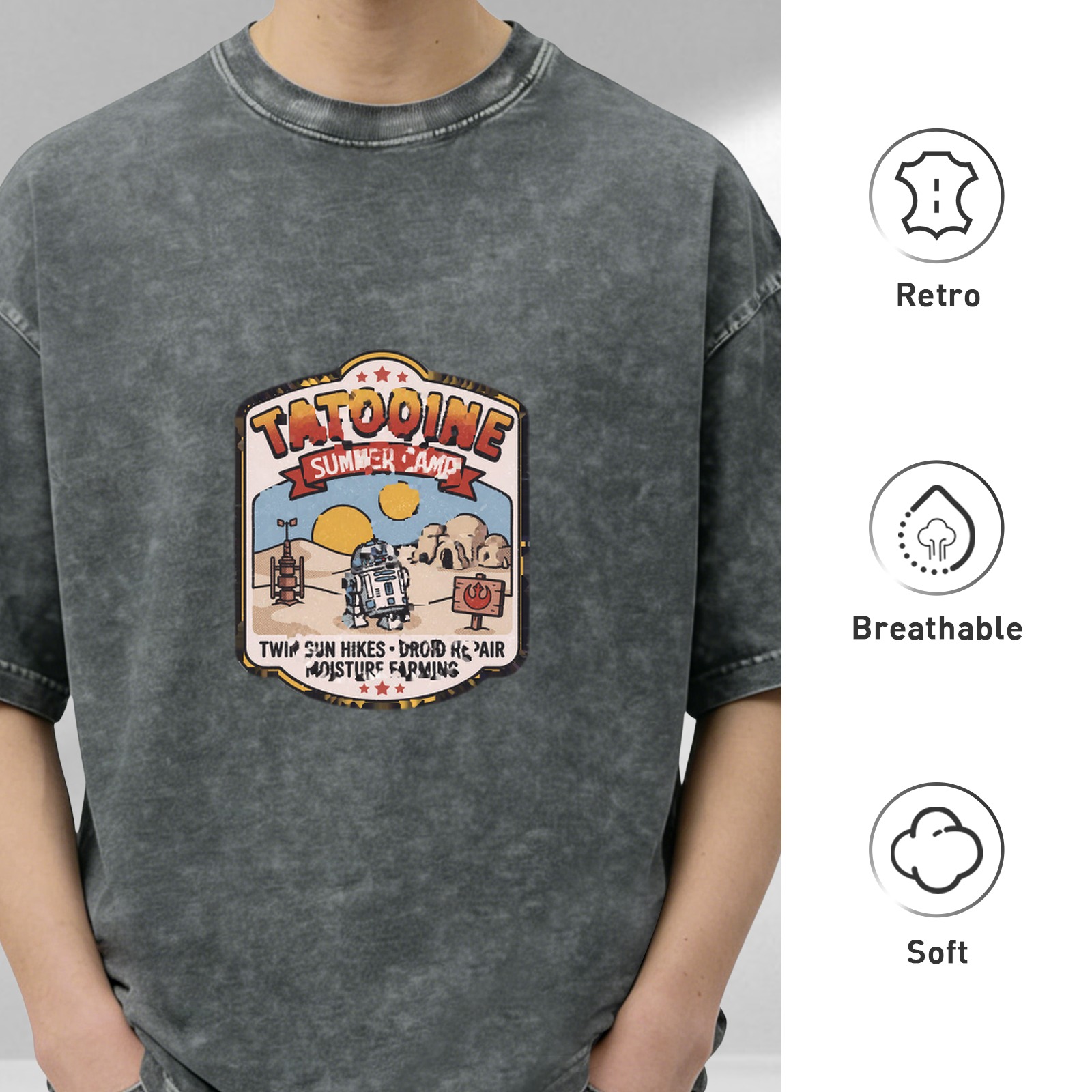Tatooine Summer Camp Graphic Acid Wash Cotton T-Shirt