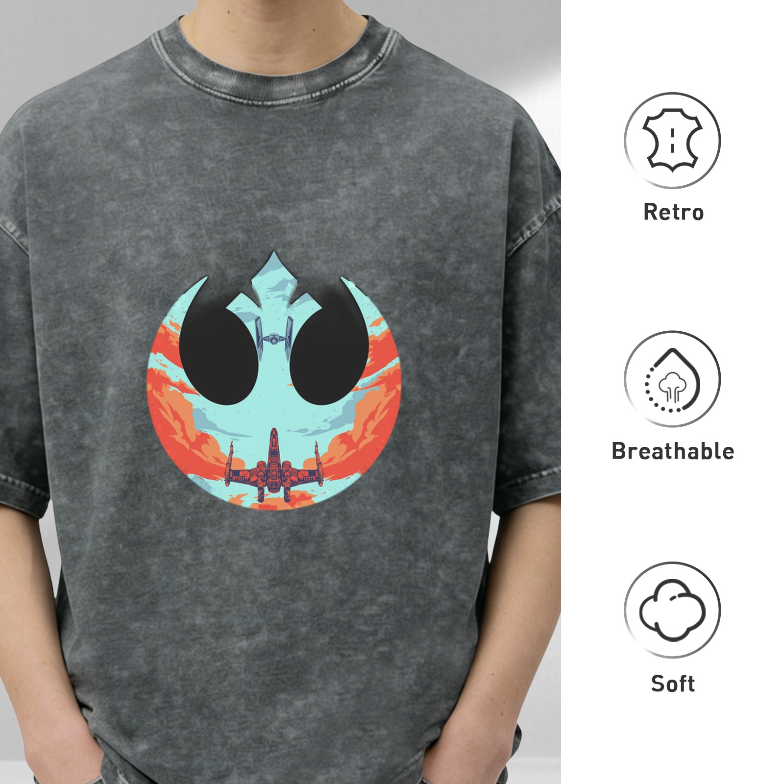 Star Wars Rebel Alliance X-Wing Graphic Acid Wash T-Shirt