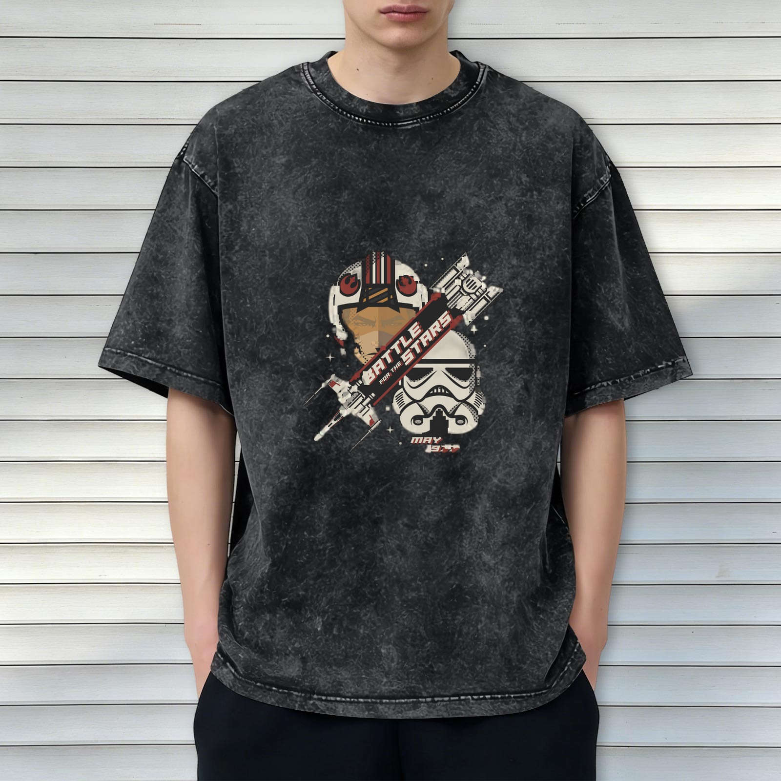 Star Wars Battle For The Stars Graphic Acid Wash T-Shirt