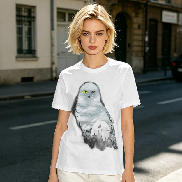 Olive Green T-Shirt With Snowy Owl Graphic Print