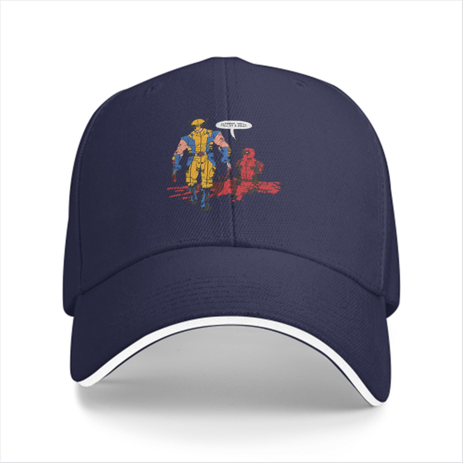 Black baseball cap with Wolverine and Deadpool comic print