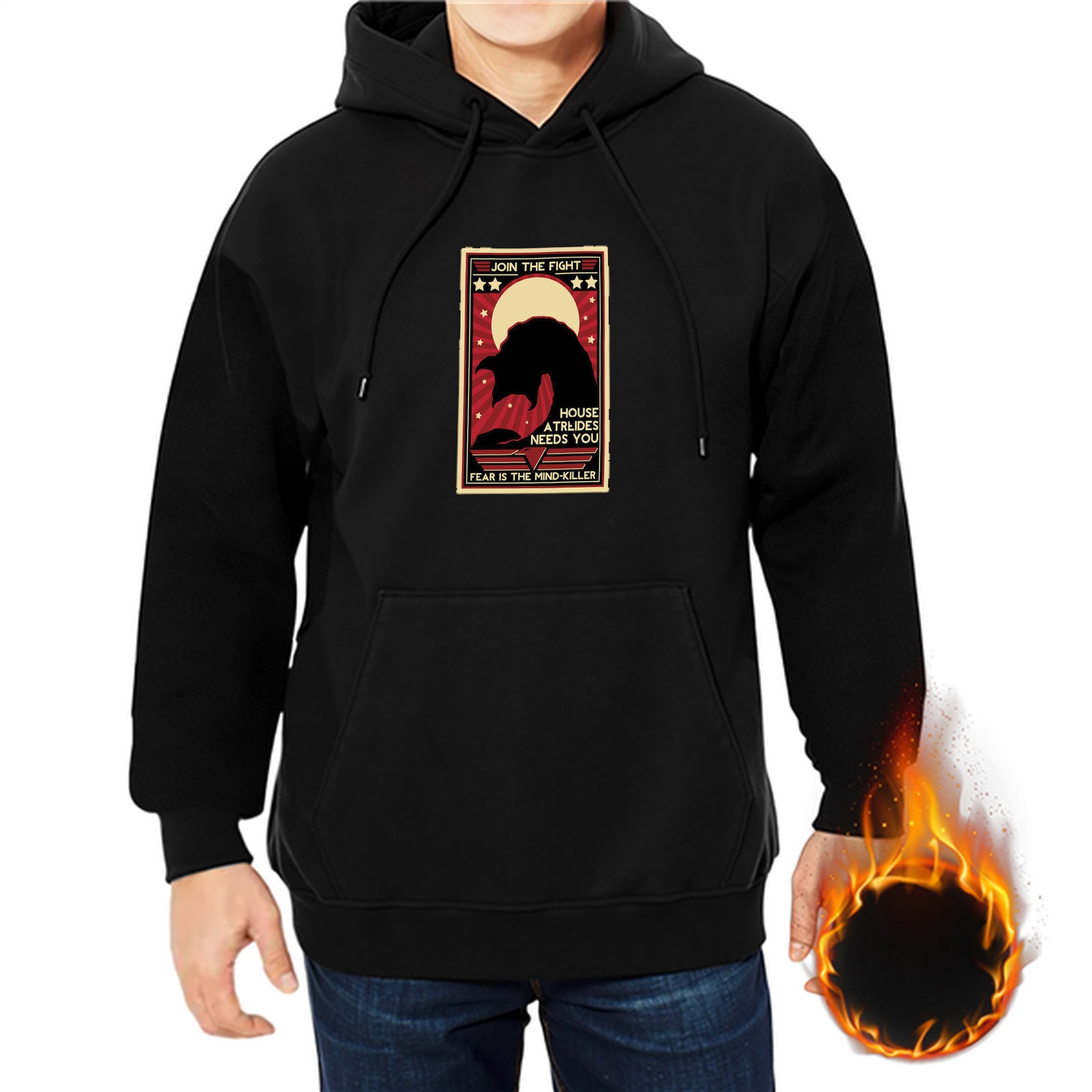 Black hoodie with Dune inspired Fear Is The Mindkiller print