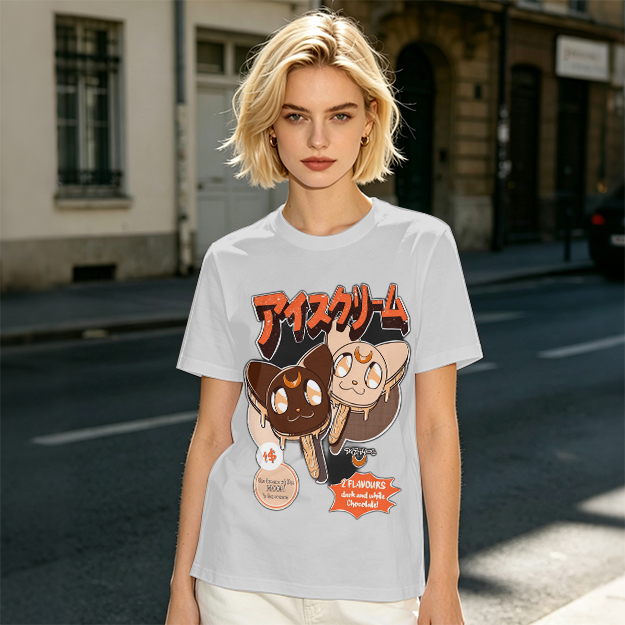 Olive T-shirt with cat ice cream popsicle graphic print