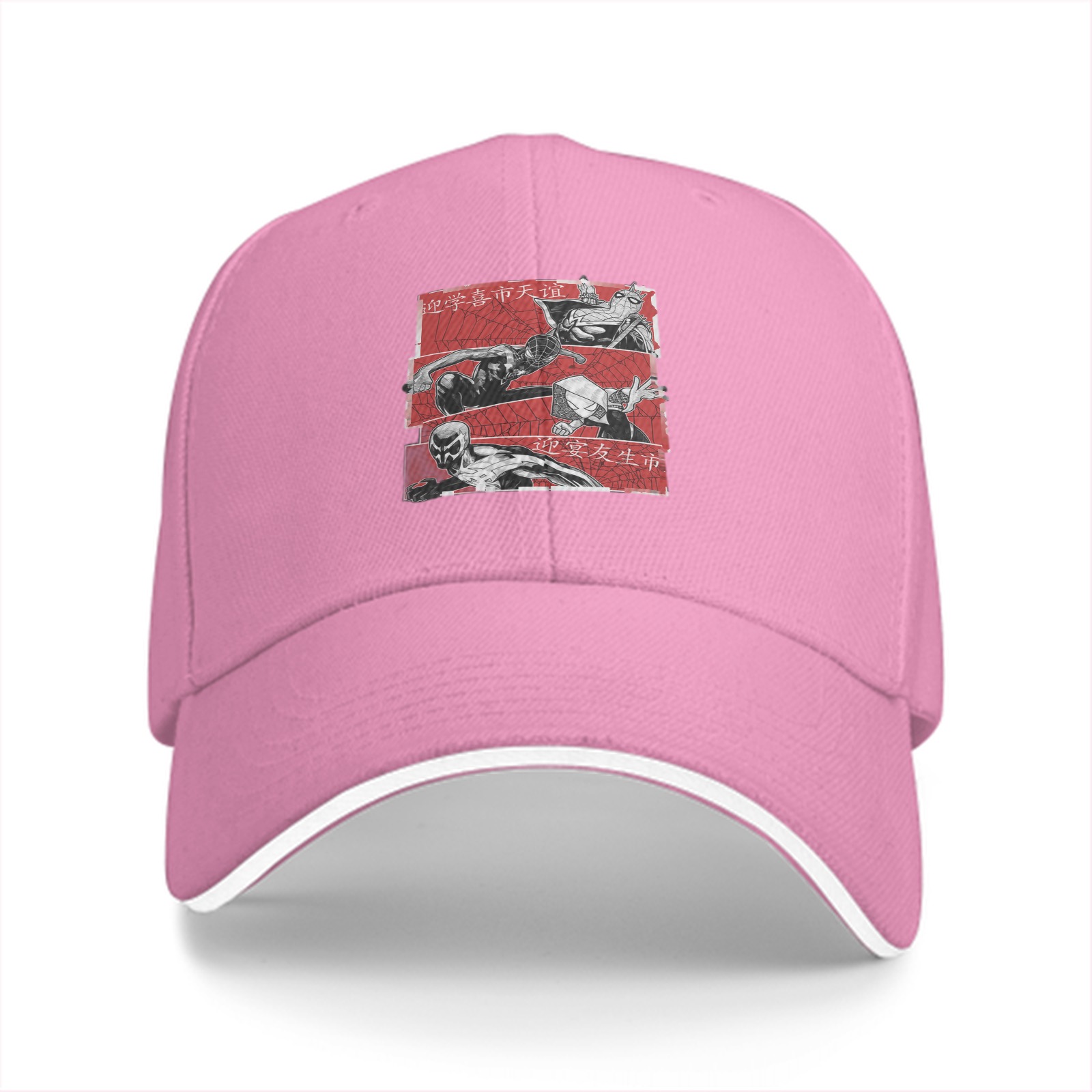 Black baseball cap with manga-style villain character graphic