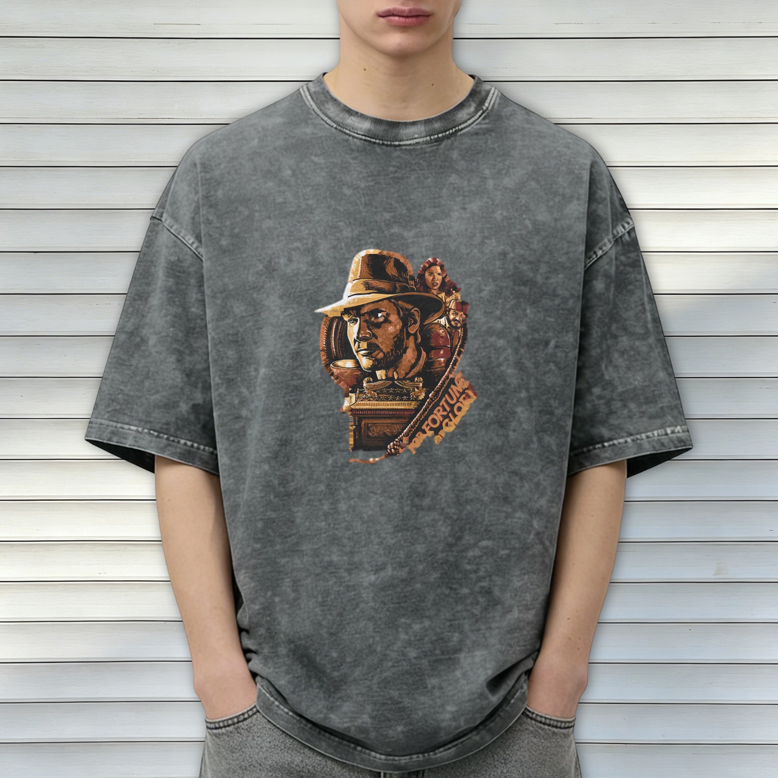 Vintage Wash T-Shirt With Adventure Themed Graphic For Fortune And Glory