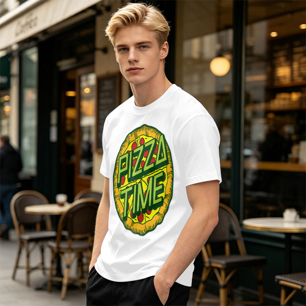 Olive Green Pizza Time Graphic T-Shirt