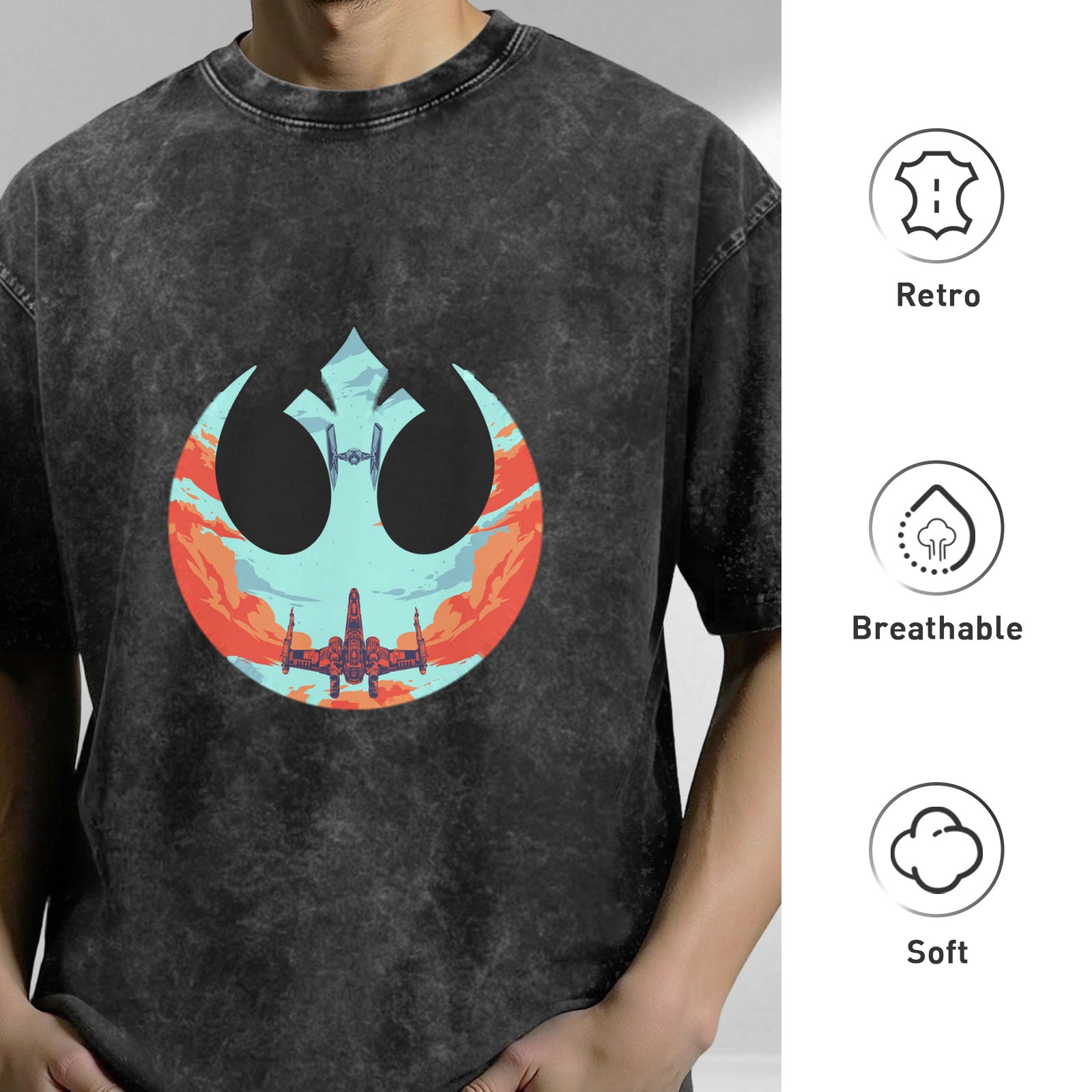 Star Wars Rebel Alliance X-Wing Graphic Acid Wash T-Shirt