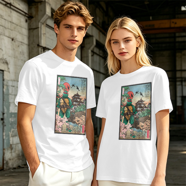 Olive T-Shirt with Ninja Turtle Ukiyo-e Style Art Print