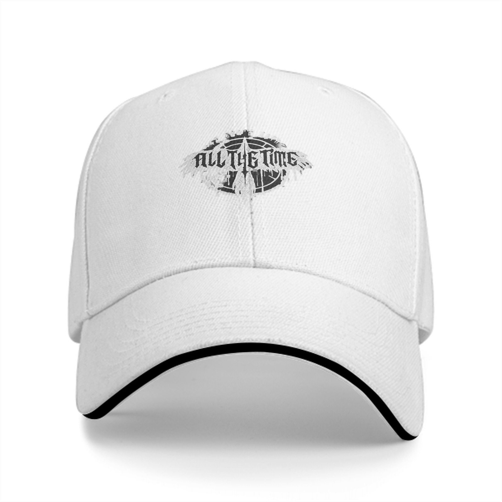 Black baseball cap with 'All The Time' graphic print