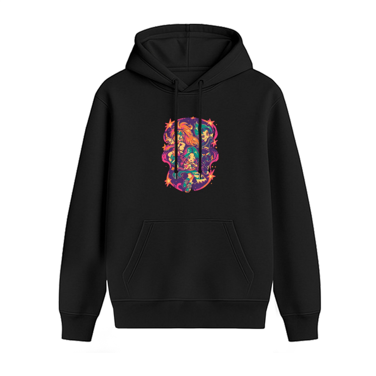 Black Hoodie With Vibrant Psychedelic Skull Artwork Print