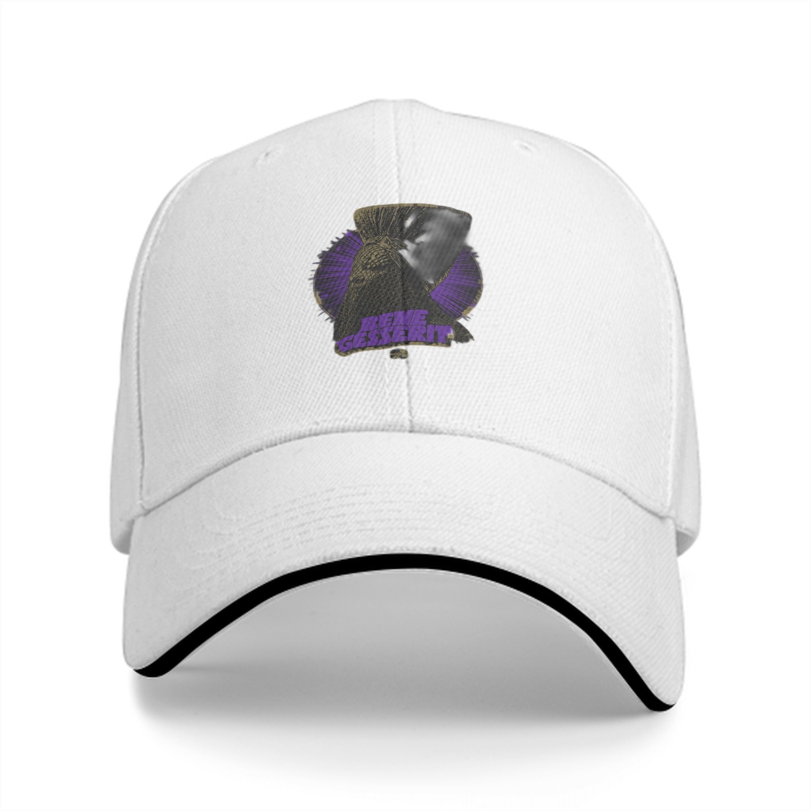 Black Baseball Cap With Purple Graphic Print Design