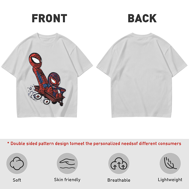 Olive T-shirt with Chibi Spider-Men Riding a Wagon Graphic