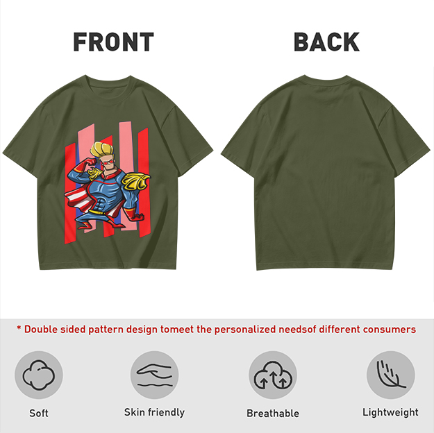 Olive T-Shirt With Cartoon Superhero Character Graphic Print