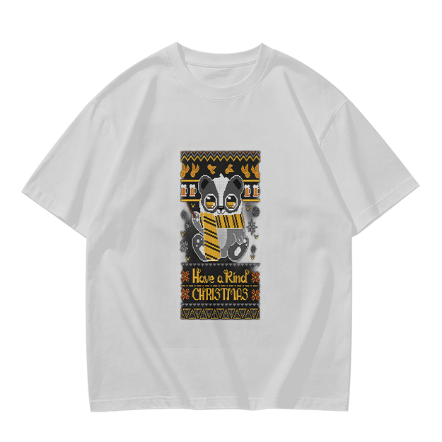Olive green t-shirt with Hufflepuff badger Christmas print