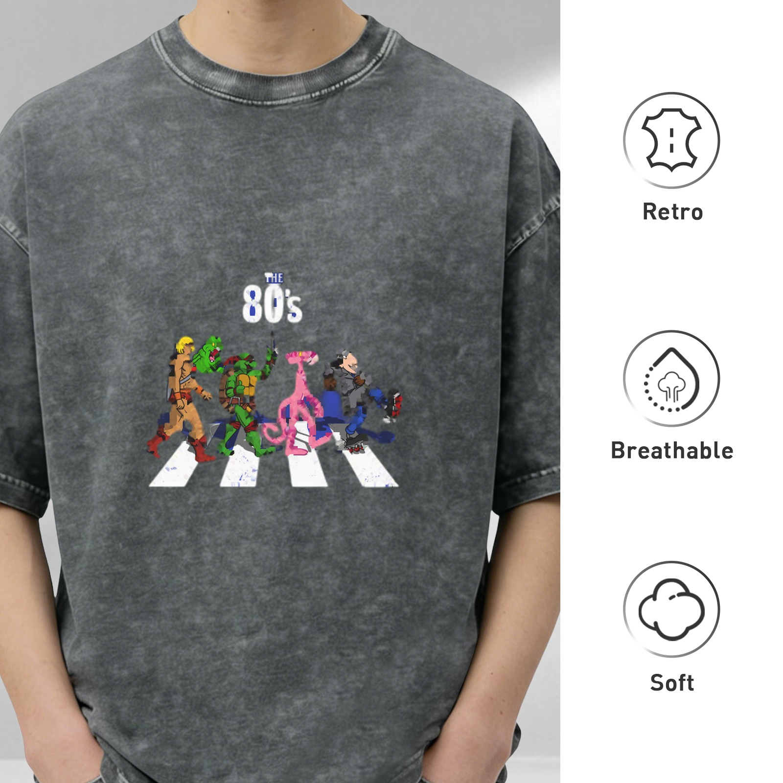 80s Cartoon Characters Abbey Road Graphic Vintage Wash T-Shirt