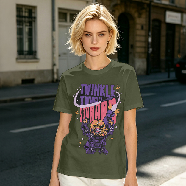 Olive T-shirt with Twinkle Twinkle Starrr Monster Graphic Print