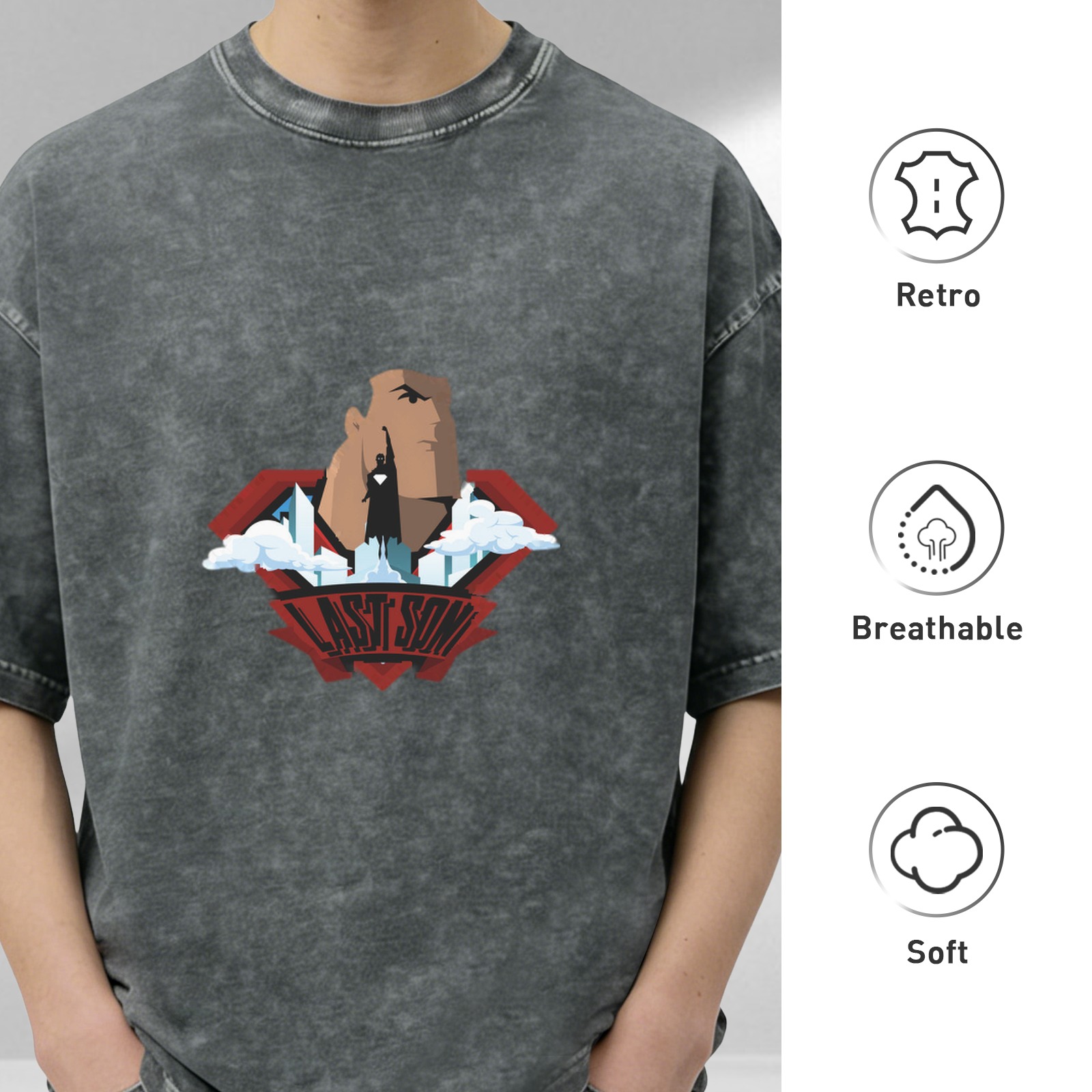 Washed Black Superman Last Son Graphic T-Shirt
