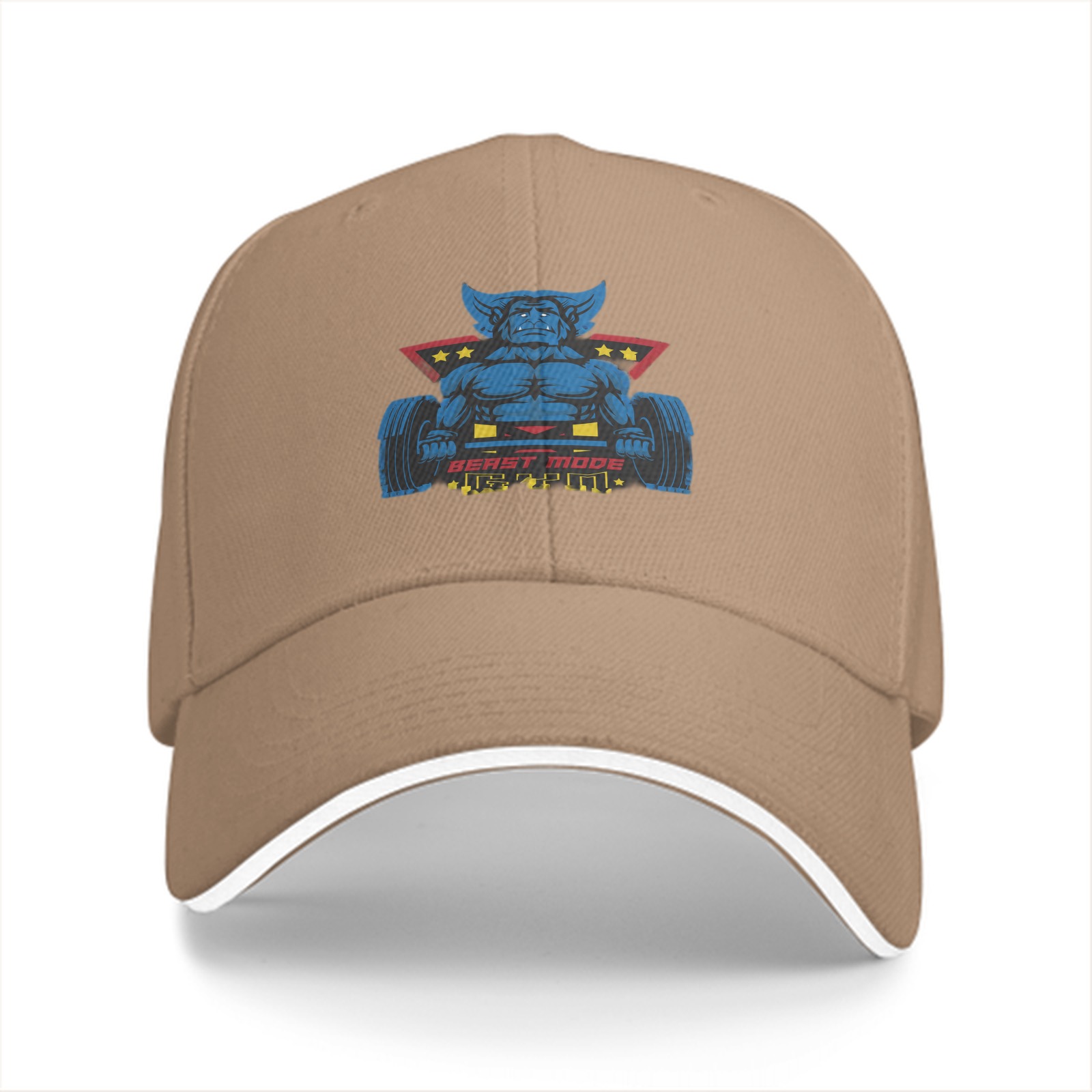 Black baseball cap with beast mode weightlifting graphic