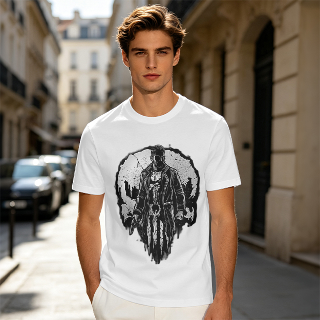 Olive T-Shirt With Punisher Skull Warrior Graphic Print