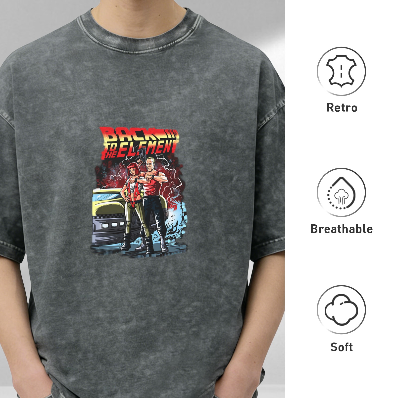 Oversized acid wash graphic t-shirt with retro action art print