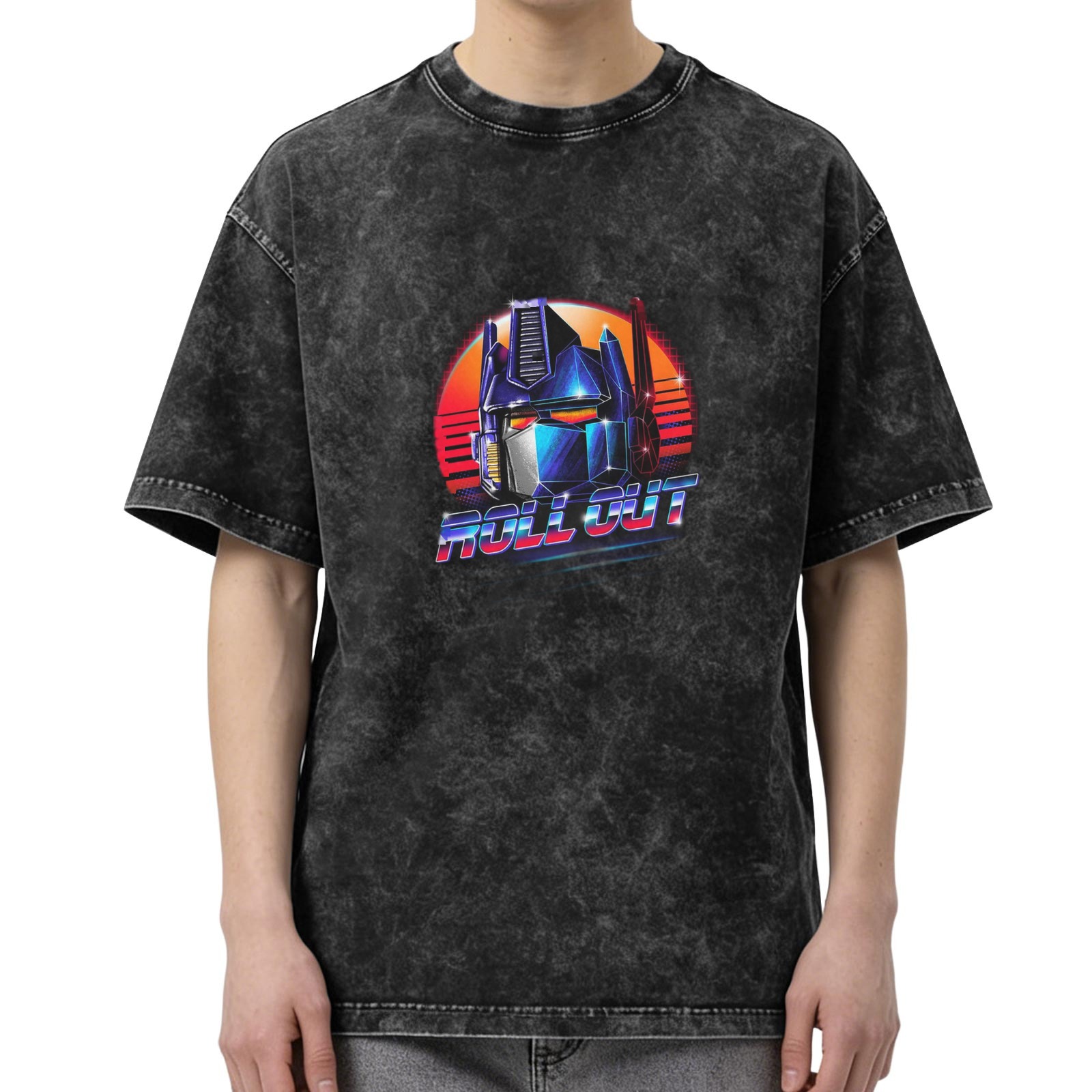 Retro 80s Transformers Optimus Prime 'Roll Out' Graphic Acid Wash T-Shirt
