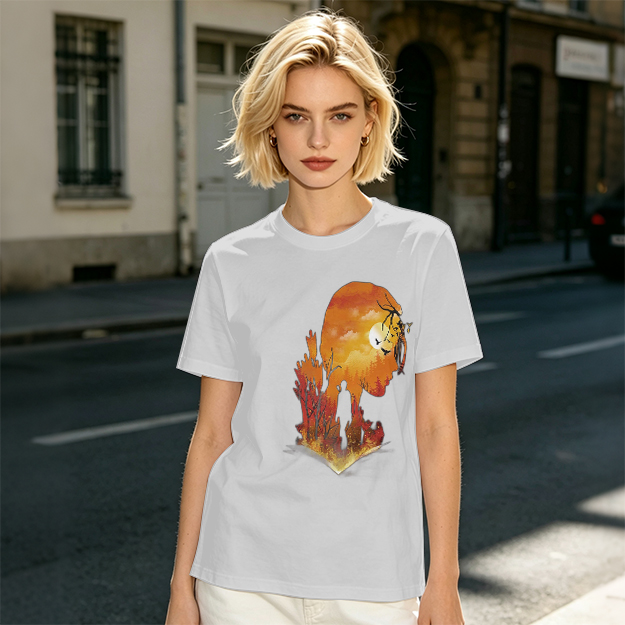 Olive T-Shirt with Sunset Lion Silhouette Graphic Print