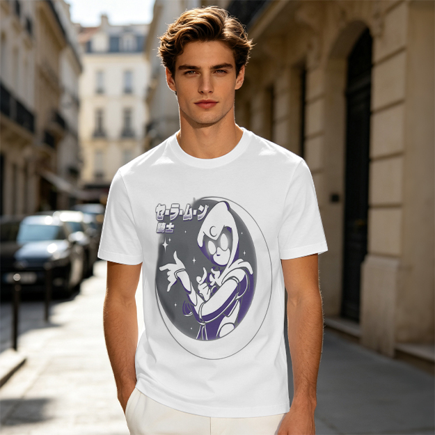Olive T-shirt with Moon Warrior Anime Graphic Print