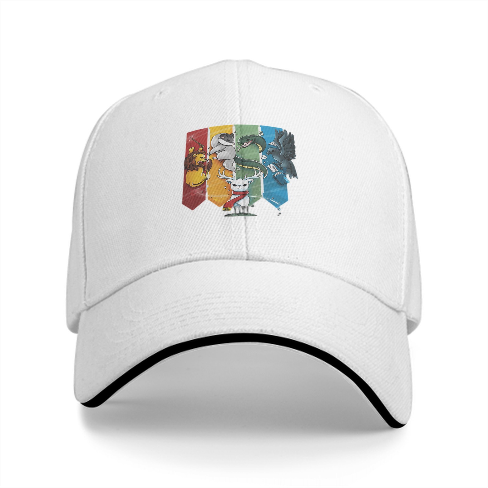 Black baseball cap with Harry Potter house mascots graphic