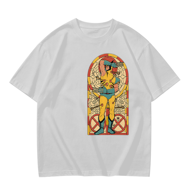 Olive T-shirt with Wolverine Stained Glass Style Print