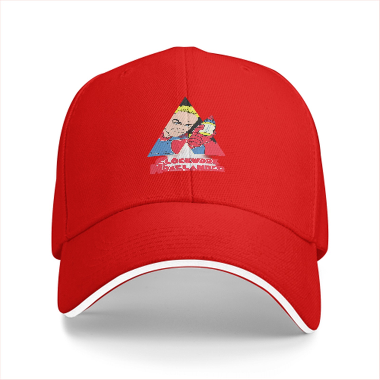 Black baseball cap with Clockwork Homelander graphic print