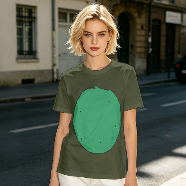Olive Green T-Shirt With Simple Green Oval Graphic Print