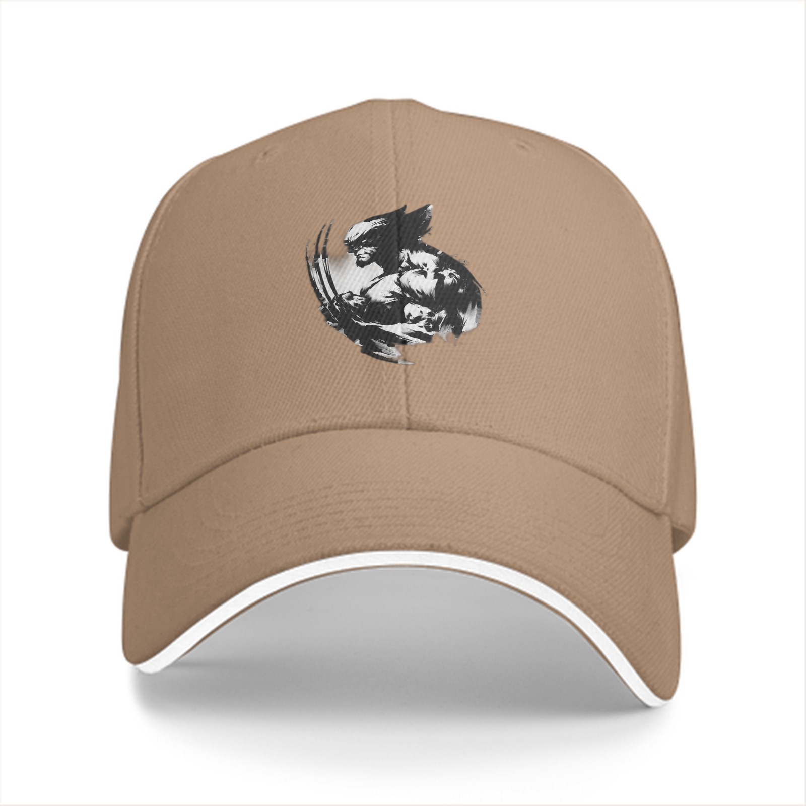 Black Baseball Cap With Monochrome Wolf Graphic Print