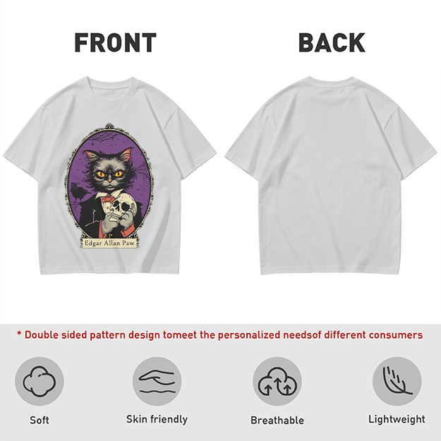 Edgar Allan Paw Cat Skull Raven Graphic Tee