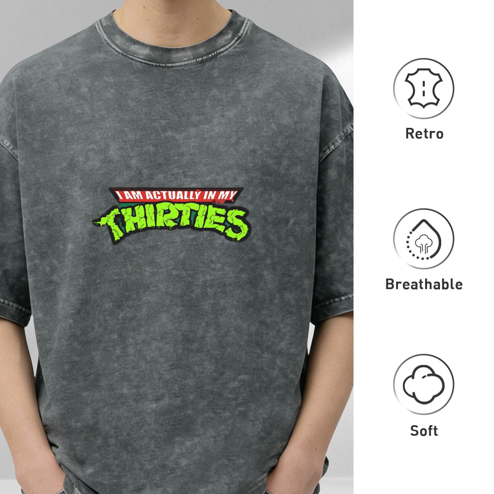 I Am Actually In My Thirties Teenage Mutant Ninja Turtles Parody Acid Wash Oversized T-Shirt