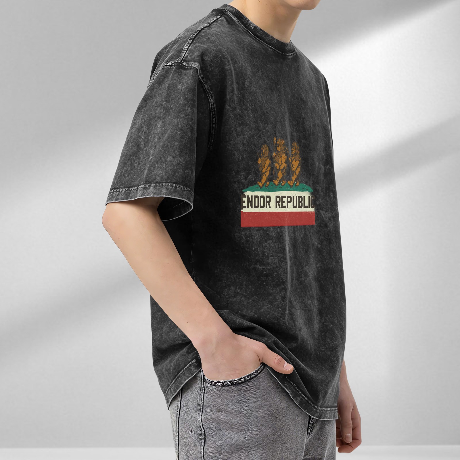Endor Republic Ewok Flag Design Acid Wash T-Shirt
