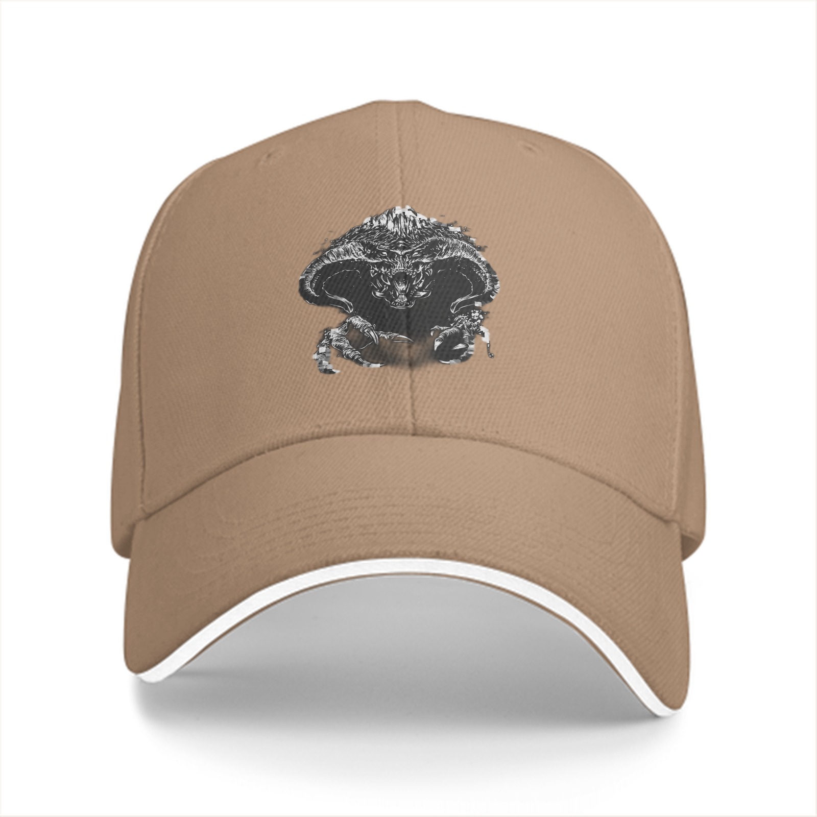 Black Baseball Cap With Detailed Fantasy Monster Print
