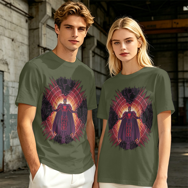 Olive T-Shirt With Superhero Villain Graphic Print