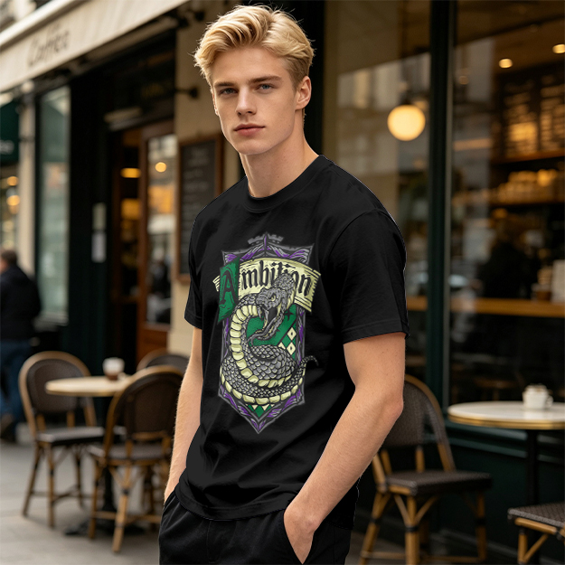 Olive Green Slytherin Ambition Snake Crest Graphic T-Shirt