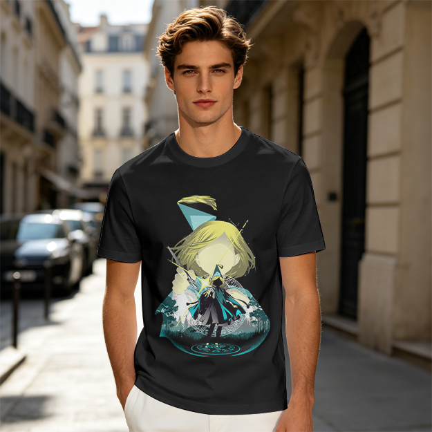 Olive T-Shirt With Chibi Wizard Anime Character Print