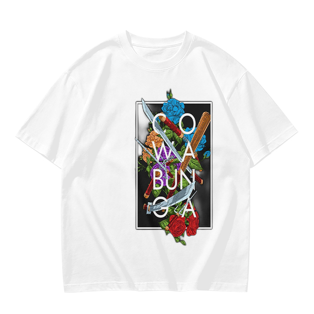 Olive Graphic T-Shirt with Cowabunga Floral Weapon Art