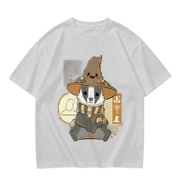 Olive T-Shirt With Cute Wizard Badger Graphic Print