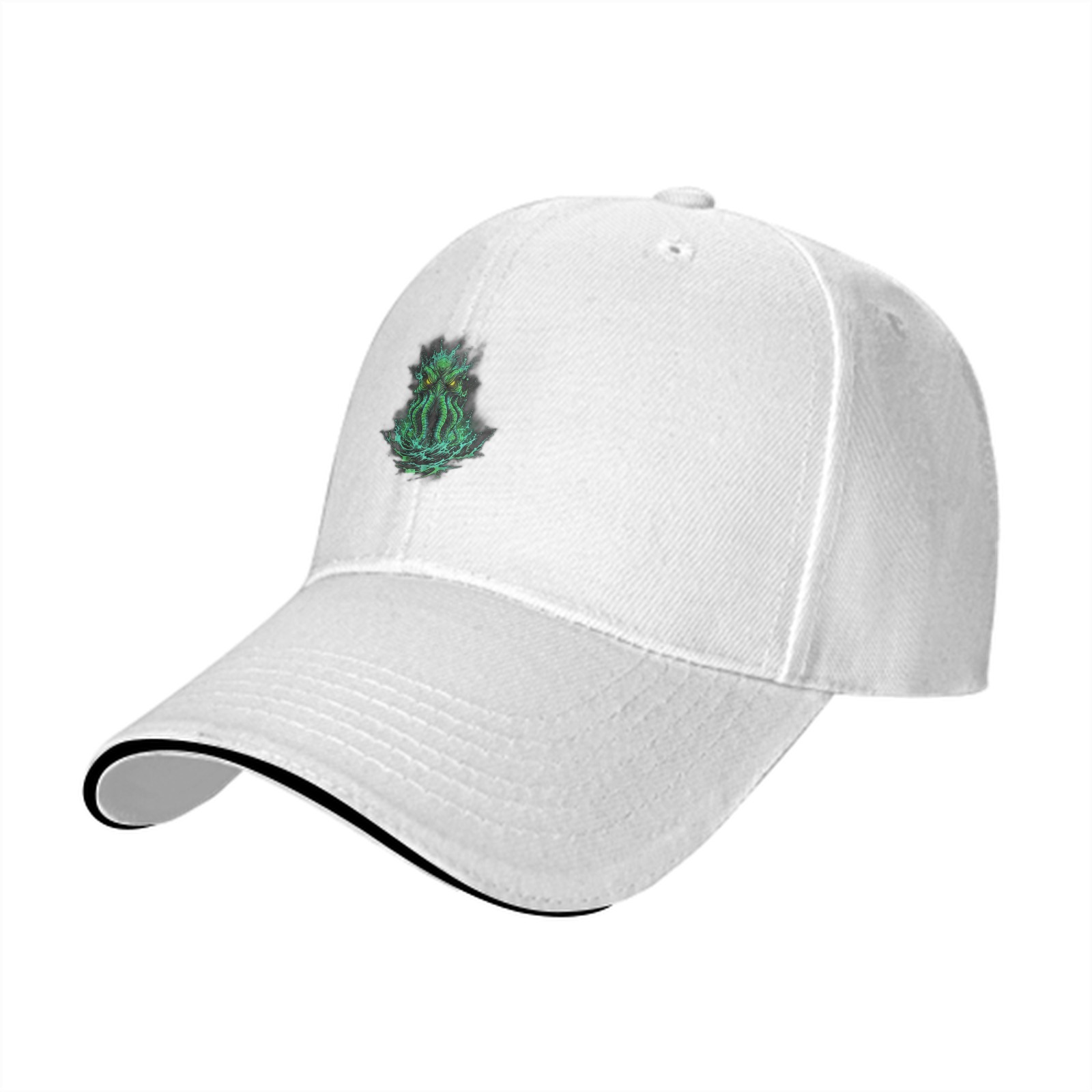 Black baseball cap with glowing green Cthulhu artwork