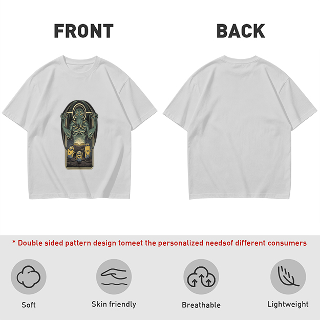 Olive Green T-Shirt with Cthulhu and Minions Graphic Print