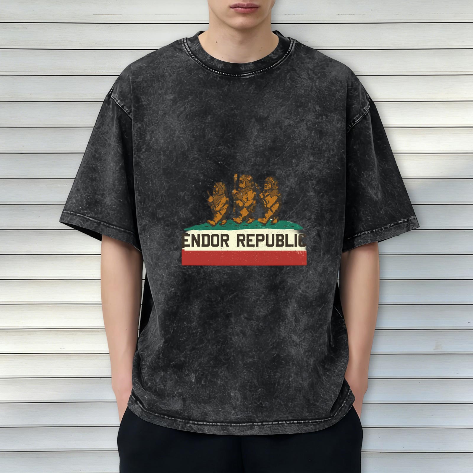 Endor Republic Ewok Flag Design Acid Wash T-Shirt