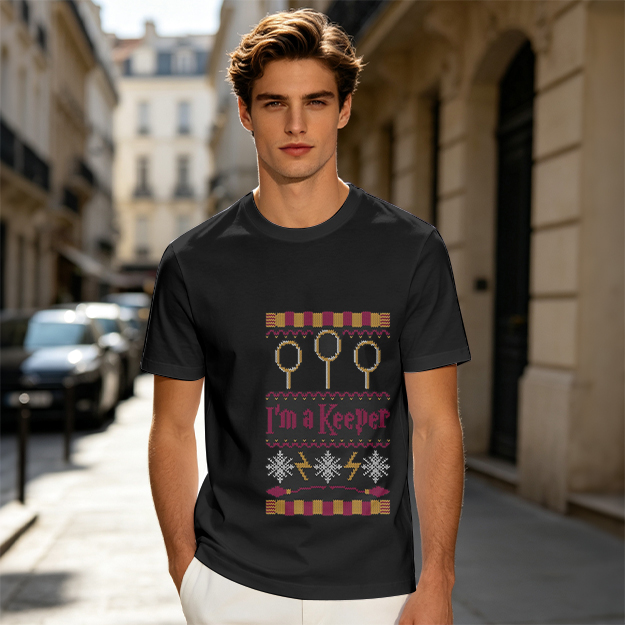 Olive Green T-Shirt With I'm A Keeper Quidditch Graphic