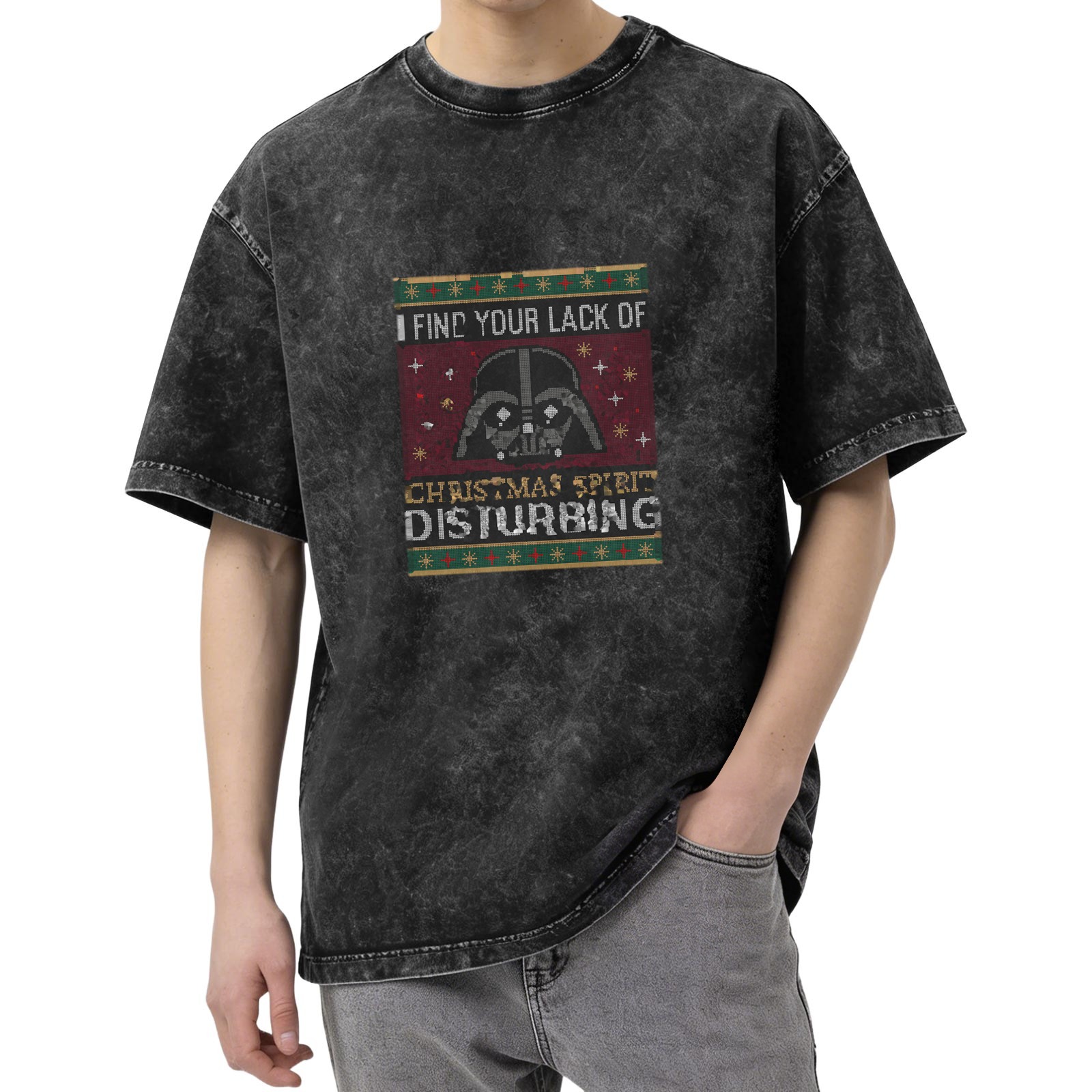 Darth Vader Christmas Spirit Disturbing Acid Wash T-Shirt