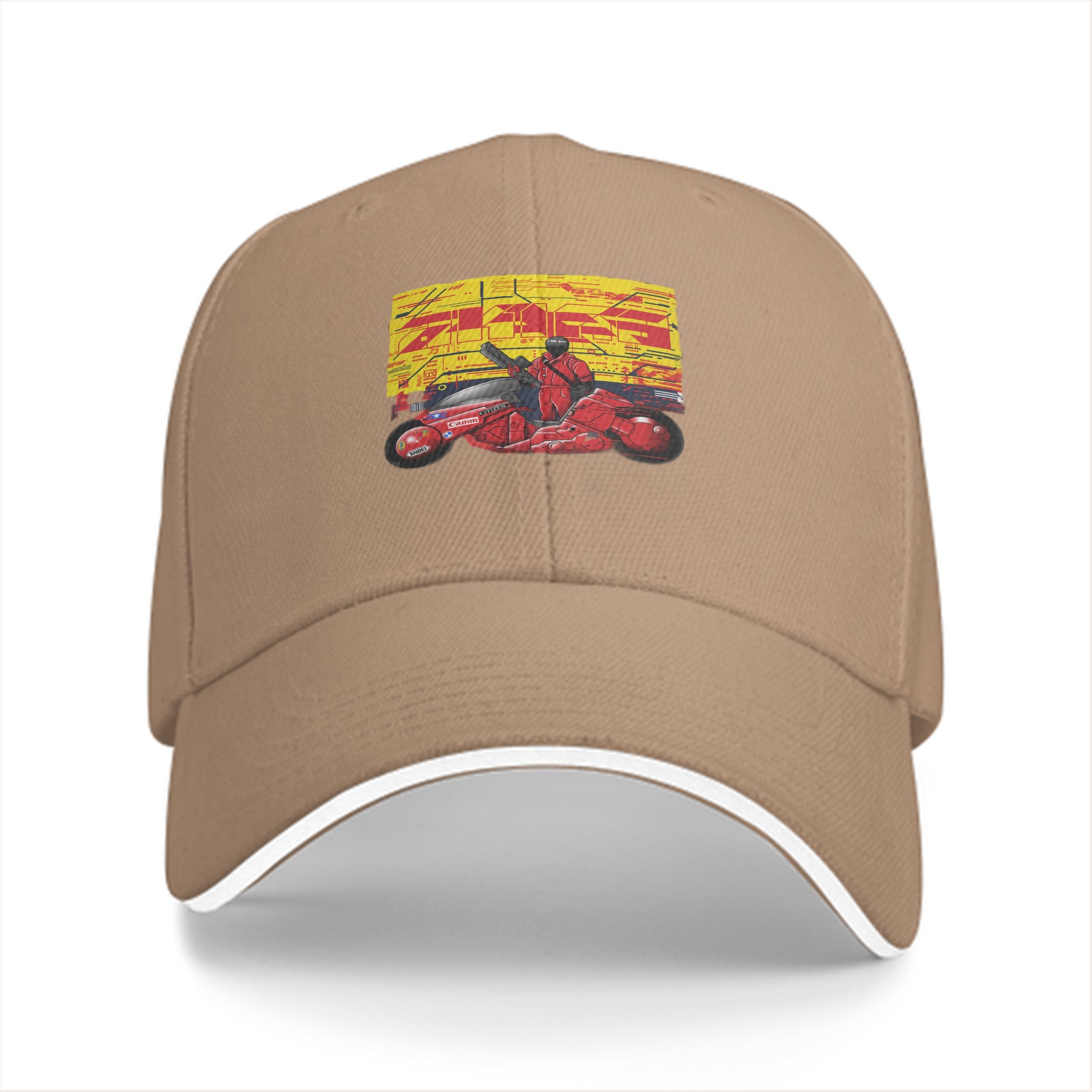 Black Baseball Cap with Anime Motorcycle Rider Graphic