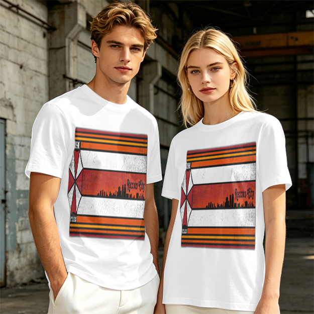 Olive T-Shirt With Retro Striped City Skyline Graphic Print