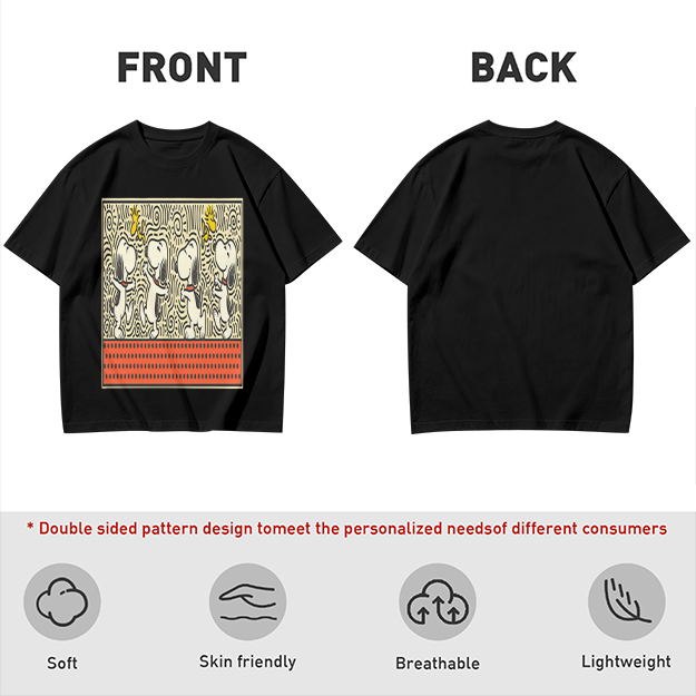 Olive T-shirt with dancing Snoopy and Woodstock graphic print