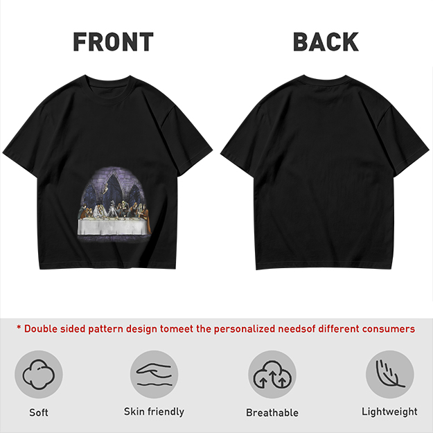 Olive Green T-Shirt with Skeletal Last Supper Graphic Print